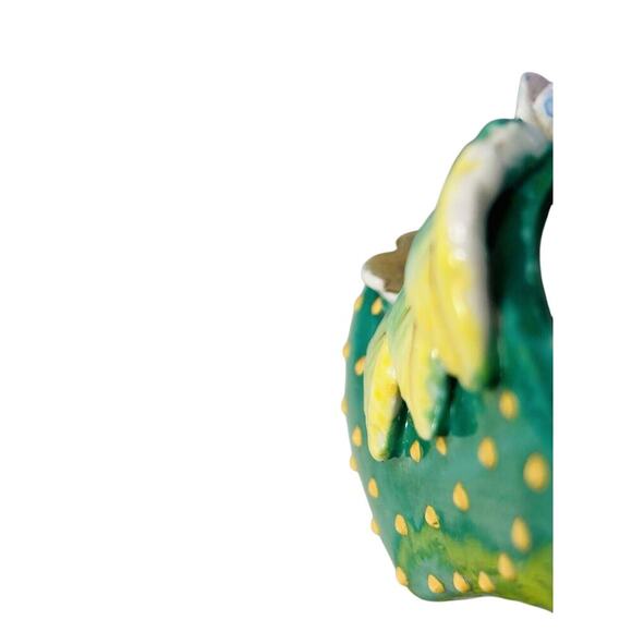 Vintage Hand Painted Shoe High Heel Polka Dots 3D Flowers Leaf Green 4" Japan - Picture 9 of 11